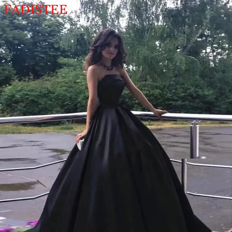 Style Prom Dresses Simple Satin Strapless A-line Black Evening Party Dresses Robe De Soiree Floor Length 240201