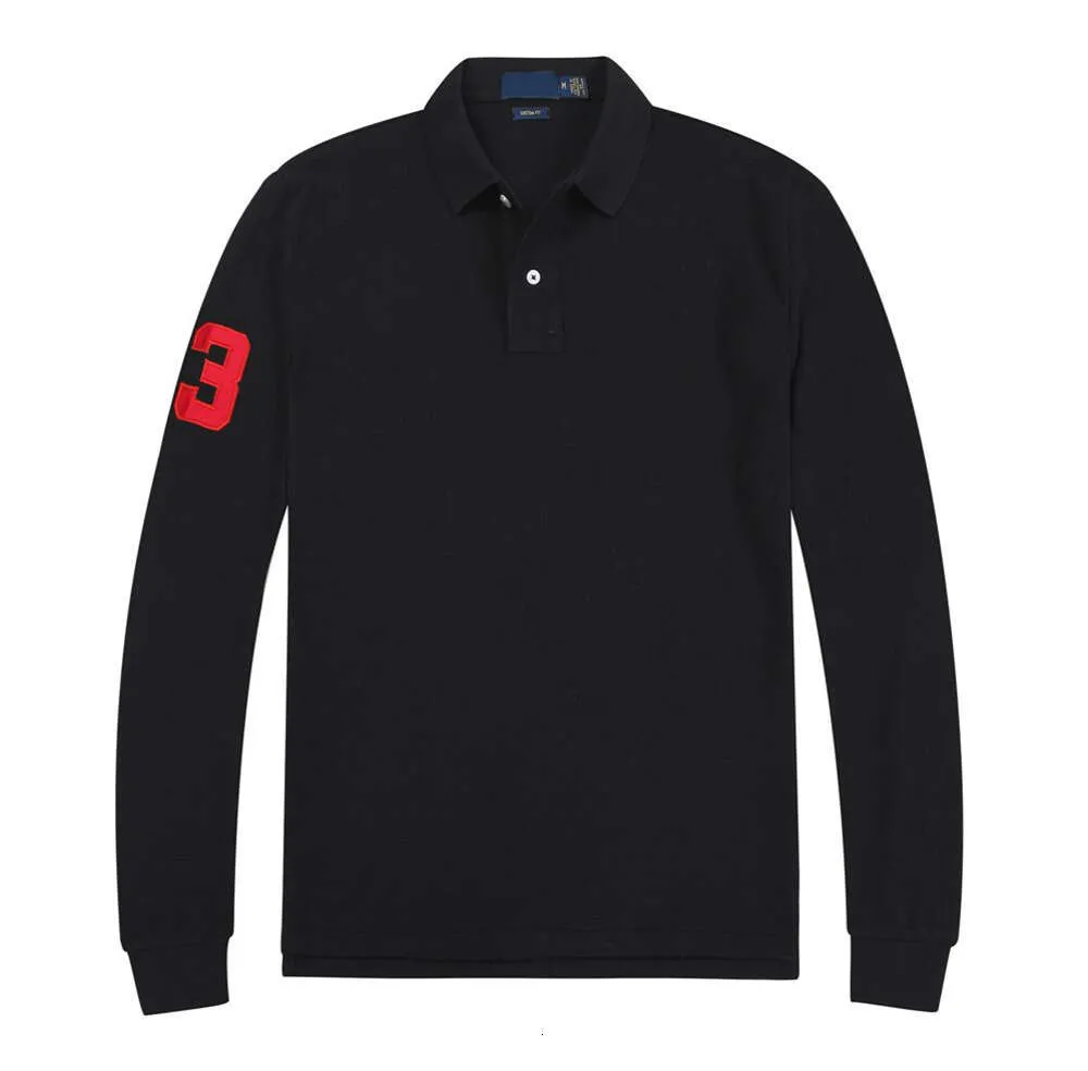 Polos pour hommes chemises à manches longues chemisier T-shirt design vêtements de couleur unie bouton de cou tout-match printemps et automne décontracté homme haut coton Polo petit cheval jachère