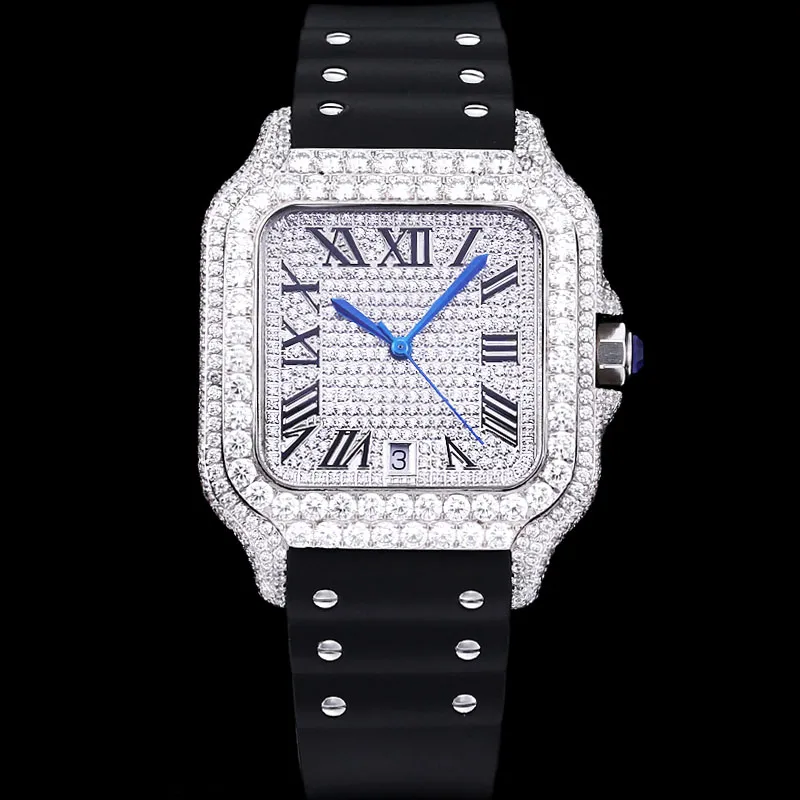 Handgefertigte Diamant-Herren-Designeruhr, automatisches mechanisches 8215-Uhrwerk, 40 mm Saphir-Kautschukarmband, mehrere Farben, hochwertige Armbanduhr