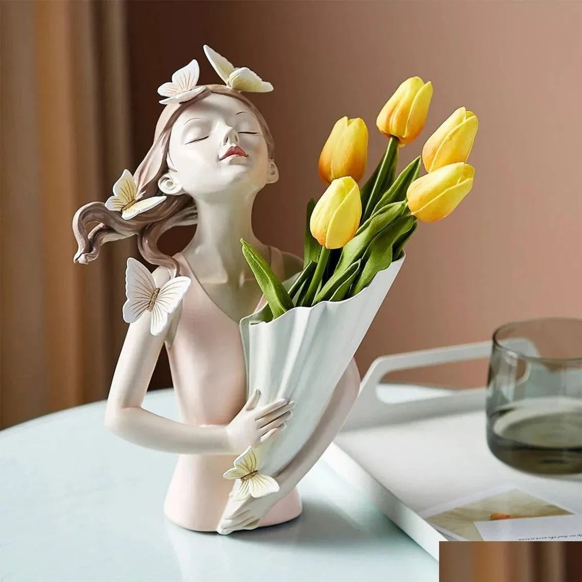 Vasi Farfalla Ragazza Vaso Statua Fatta a mano Nordic Scpture Creativo Moderno Home Decor Camera Decorazione scrivania Fiore Goccia Consegna Giardino Dhnzw