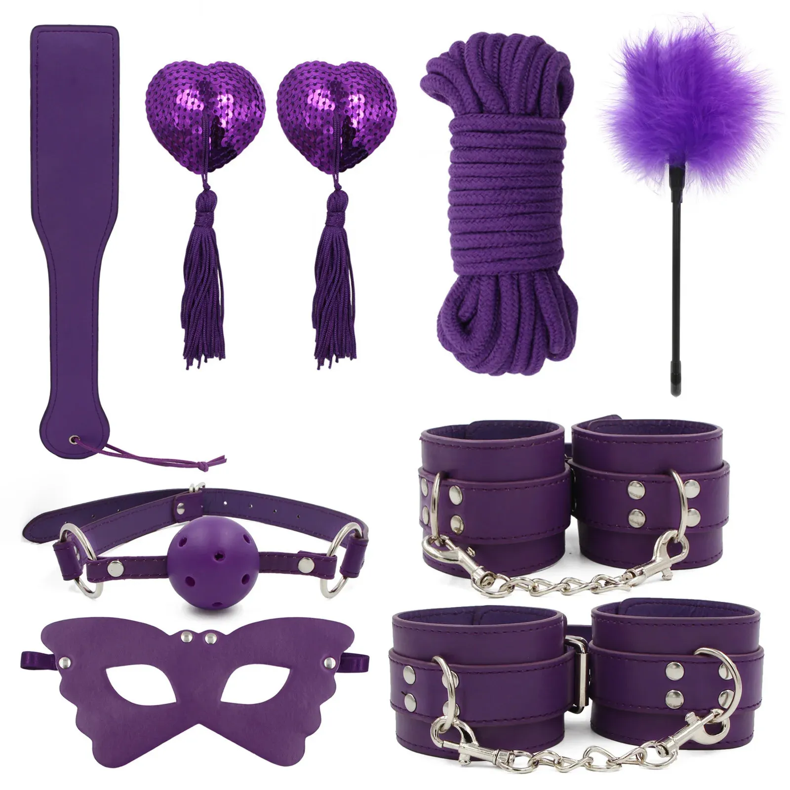 9 pezzi viola BDSM Set bondage sessuale Kit sessuale Giochi di schiavi per adulti Articoli erotici Prodotti Giocattoli sexy per donne Coppie Sextoy Sexshop 240130