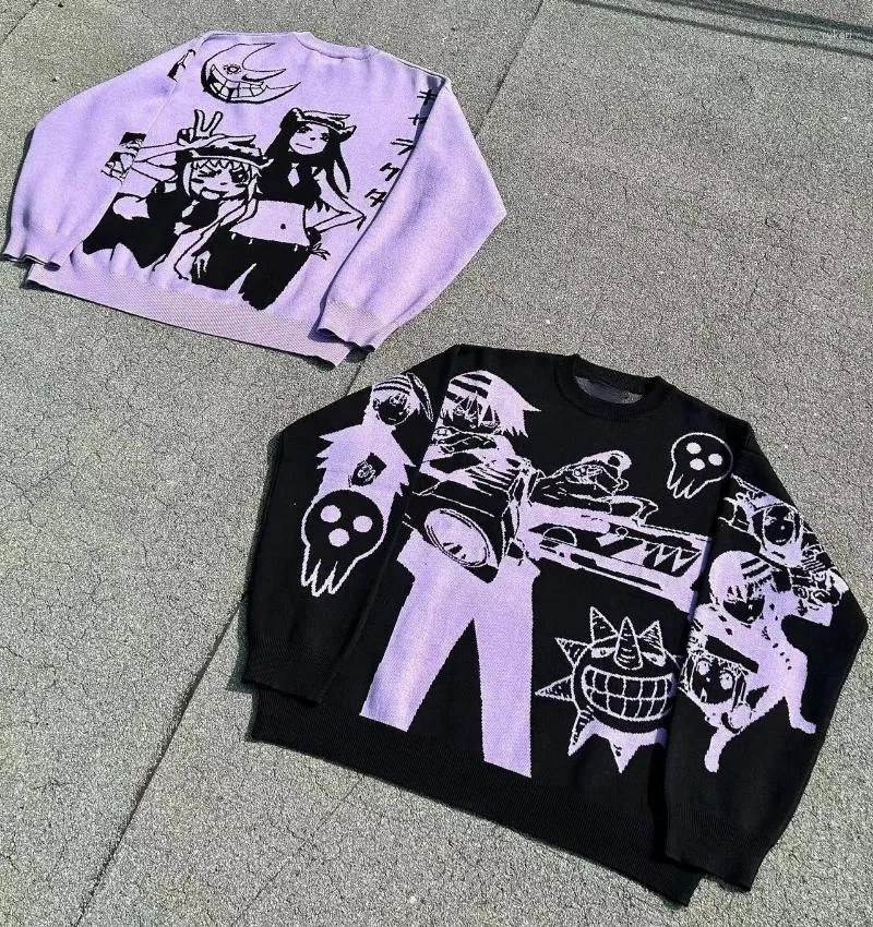 Sweats à capuche pour hommes Y2k gothique pull femmes Harajuku surdimensionné sweat hommes Anime tricots broderie pull Kpop mode Streetwear