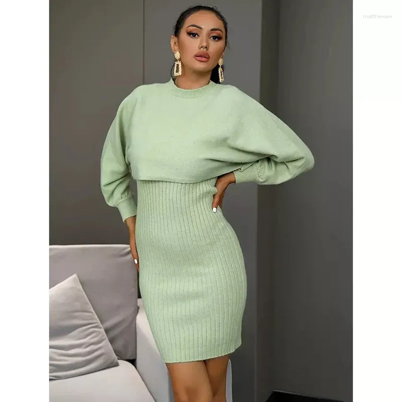 Work Dresses 2024 Autumn And Winter Solid Color Long-sleeved Sweater Women Chic Pullover Top Dreess Street Wear Beautiful Temperament