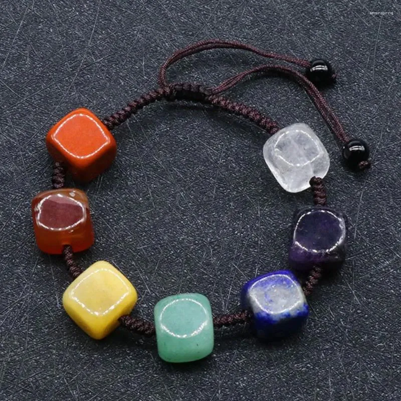 Charm Bracelets 7 Chakra Stone Healing Crystal Yoga Bracelet Cubic Gemstone Beads Energy Balancing Relief Anxiety Women Braided Rope