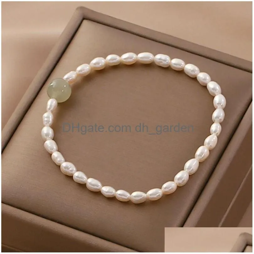 Kette Natürliche Süßwasser Perle Armband Für Frauen Mode Jade Perlen Stretch Armbänder Manschette Edlen Schmuck Drop Lieferung Dhw0G