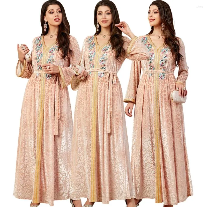 Roupas étnicas Eid Muçulmano Vestido de Veludo Abaya para Mulheres Outono Inverno Abayas Engrossar Lantejoulas Marrocos Festa Kaftan Árabe Long Robe Ramadan