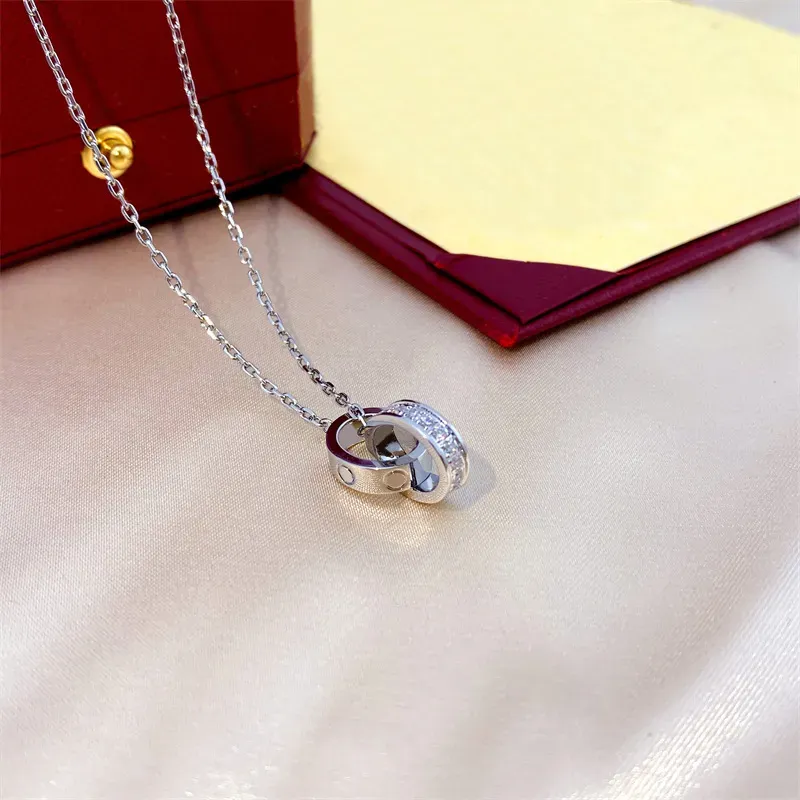 2024Choker Womens Necklace Love Jewelry Gold Pendant Dual Ring rostfritt stål Juvelerdesigner för kvinna David Yurma Necklace 376