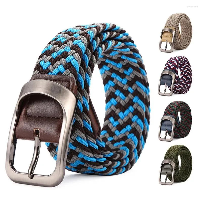 Cinturones Cinturón tejido Cinturones de lona 2024 Hebilla de aleación para hombres Sin perforaciones Pin de punzonado Moda Estiramiento Simple Unisex