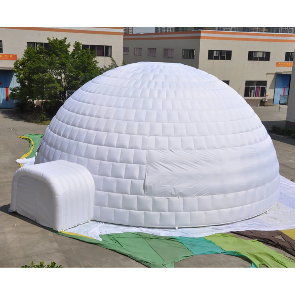Tente dôme igloo gonflable blanche personnalisée, 10 mD (33 pieds), avec ventilateur géant, éclairage LED, vente en gros