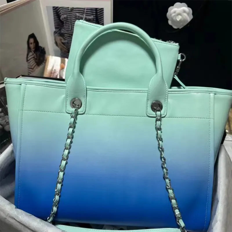 Bag Luxus Shopping Designer Casual Tote Brand Gradient Blue Style Letter Muster Strand große Kapazität Schultergurt Leder Reisetasche Handtasche mit Geldbeutel