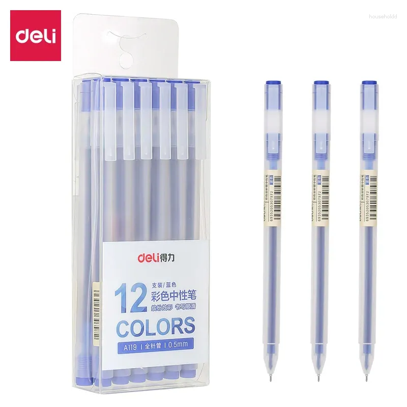 Deli 12 peças conjunto de caneta gel de ultra qualidade escrita neutra tinta preta azul vermelha assinatura esferográfica para material escolar de escritório