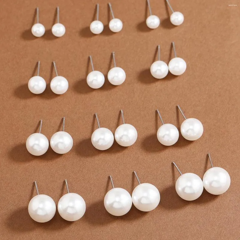 Stud Earrings Simple Design Fashion 12 Pairs/set Simulated Pearl For Women Jewelry Gift Geometric Ear