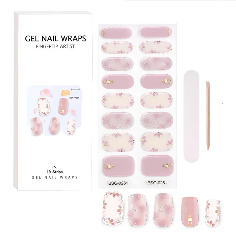 Semi Curado Gel Prego Wraps Patch Manicure Nail Art Decor UV Lâmpada LED Curado Gel de Longa Duração Adesivos de Unhas Cobertura Completa Decalques de Unhas 240202