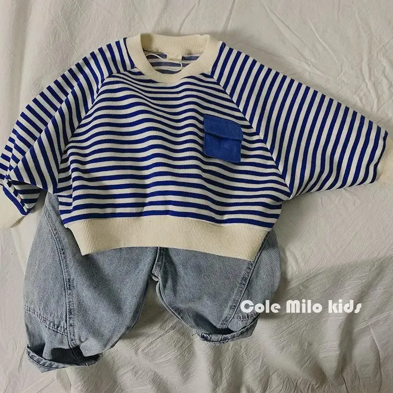 Baby Boys Stripe Long Sleeves Sweatshirt Spring Autumn Kids Loose Bat Tops Girls Hoodie Clothes 240131