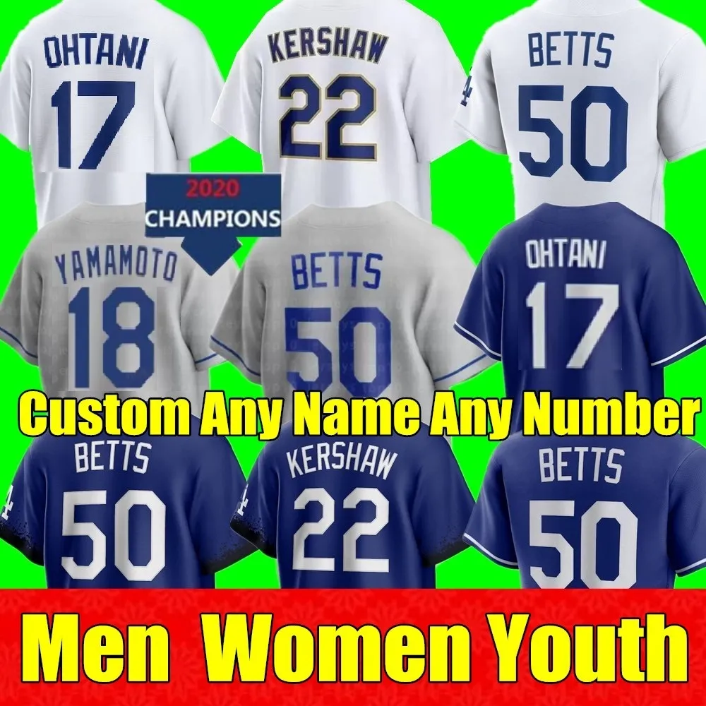 New Custom S-4XL 50 Mookie Betts Jersey 17 Shohei Ohtani 18 Yoshinobu Yamamoto Freddie Freeman Baseball Dodgers Clayton Kershaw James Outman Urias Men Women Youth