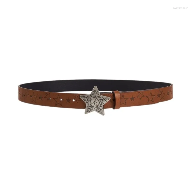 Ceintures Vintage Star Motif Boucle Ceinture Ceinture Western Cowboy Cowgirl Réglable Gravé Faux Ceinture En Cuir Pour Femmes Jeans DXAA