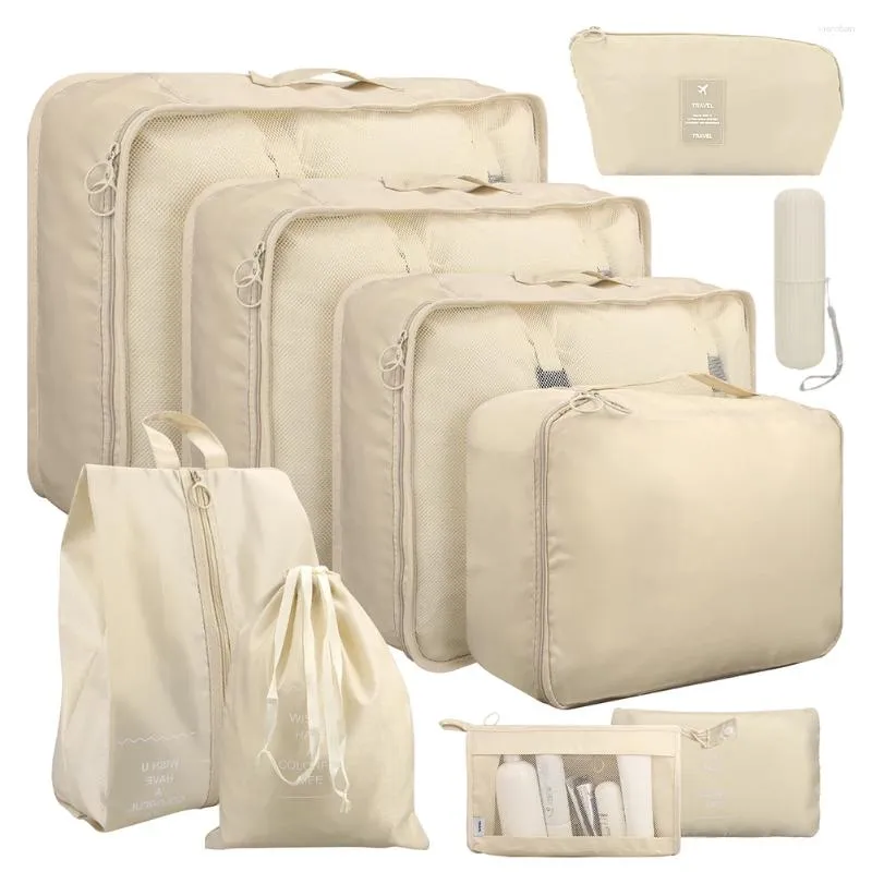 Sacos de armazenamento 8/9/10pcs saco de viagem grande capacidade mala bagagem roupas organizador conjunto bolsa caso sapatos embalagem cubo