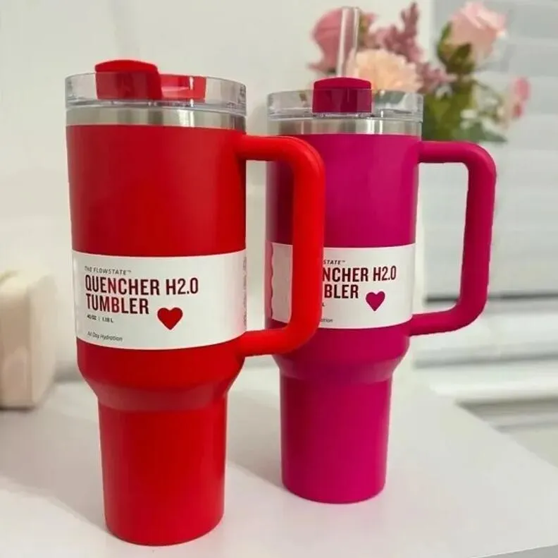 Cosmo Pink Target Red Tumblers Parade Flamingo Cups Quencher H2.0 40 oz kopje koffie Waterflessen met X Copy Met LOGO 40oz Valentijnsdag Cadeau 0206