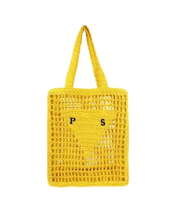 Einkaufstaschen Designer -Tasche Strohbeutel Strandtasche Fashion Mesh Hollow gewebt für Sommer Strohback Schwarze Aprikosen Sommergewebe