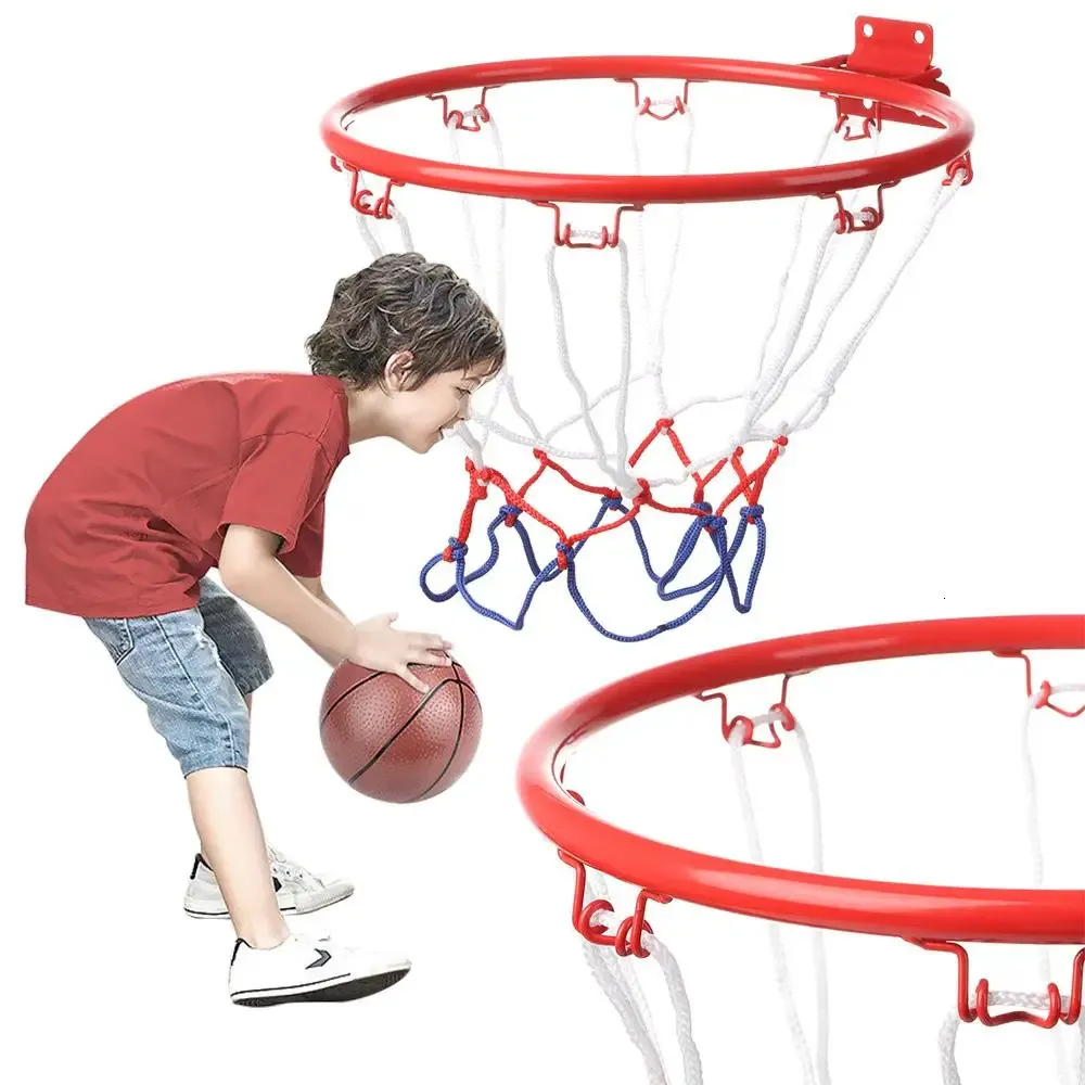 32 cm inomhusväggmonterad baskethopp och nätmetall hängande W mål 4 fälgbarn mini hem träningstillbehör 240118