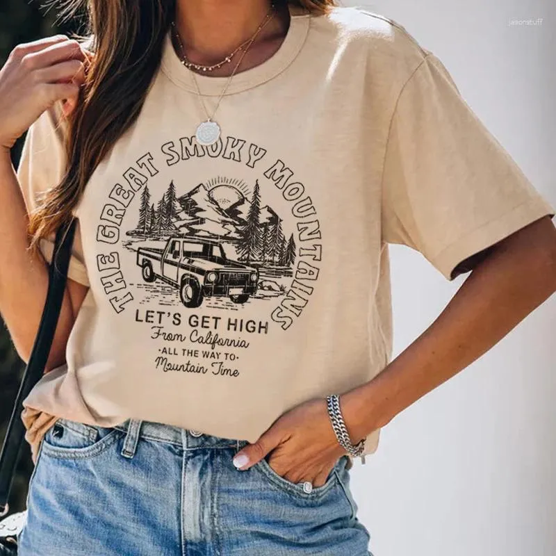 女性用Tシャツ素晴らしいスモーキーマウンテン女性レトロハイキングTシャツルーズビンテージ自由hoho旅行グラフィック女性ヒッピーバケーションTシャツトップ