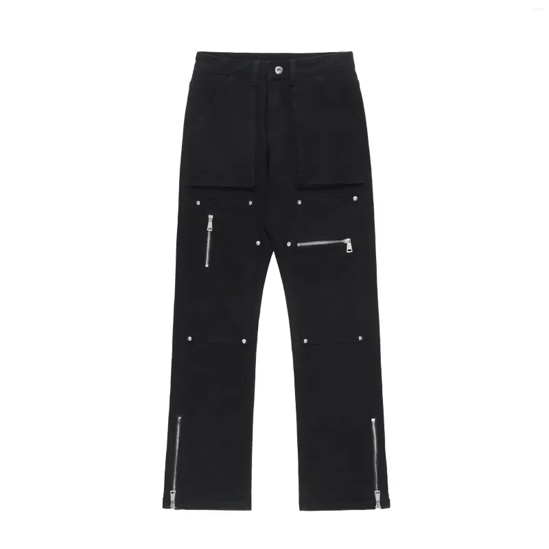 Jeans pour hommes Y2K Black Techwear pour hommes Fashion Zippers Wide Leg Denim Pantalon Casual Streetwear Joggers Hip Hop Droite Lâche