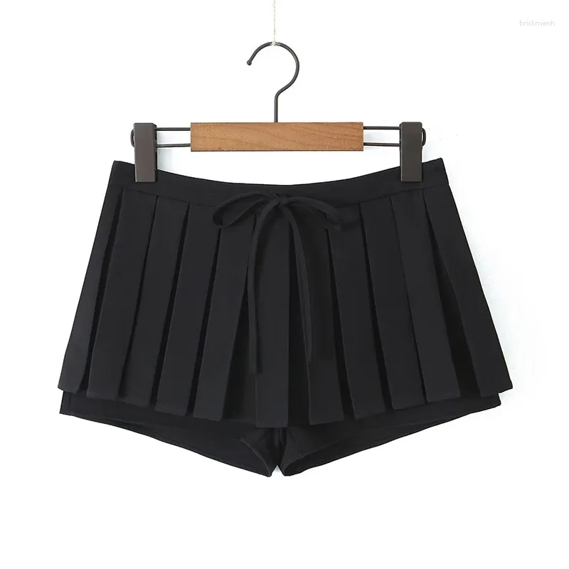 Saias YENKYE Estilo Preppy Bow Plissado Mini Saia Para Mulheres Zíper Lateral Com Roupa Interior Verão Cinza Branco Preto