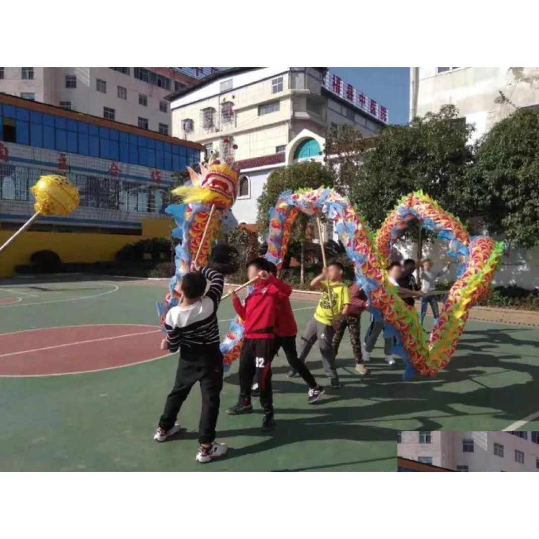 Trajes de mascote tamanho clássico 5 7m seda dragão chinês dança 6 crianças crianças traje folclórico especial feriado festa ano primavera da1 dhbat