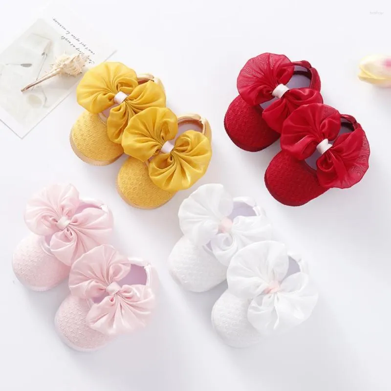 Första vandrare Spring Autumn Infant Baby Girl Net Yarn Bowknot Princess Shoes Toddler Soft Sole Walking For 0-18 Månad