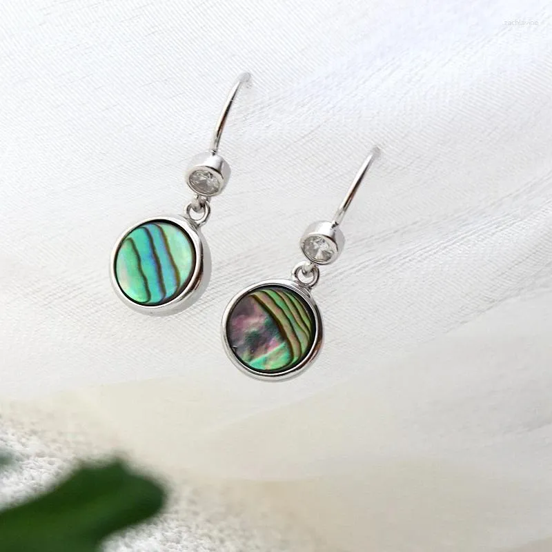 Dangle Earrings Authentic 925 Sterling Silver Inlaid Natural Abalone Shell Circular Earring Lady Concise Trendy Jewelry Gift