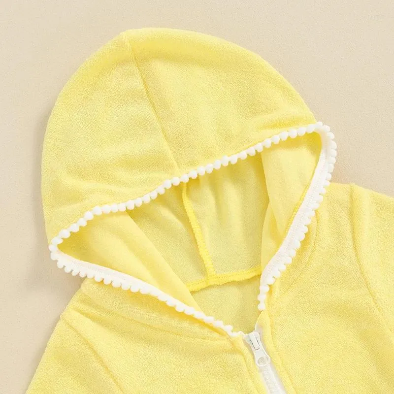 Girl Dresses Little Girls Summer Swimwear Dress Yellow Short Sleeve Zipper Hooded Beachwear Cover Up
