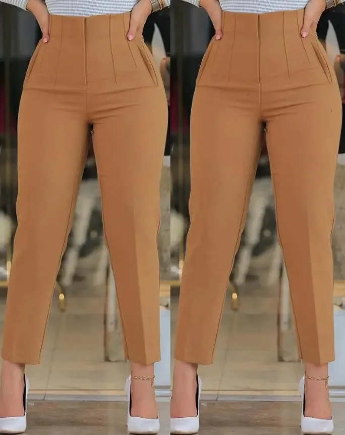 Pants for Woman Business Office Lady Black High Waist Cropped Elegant Work Pants All-Match Female Trousers 240119