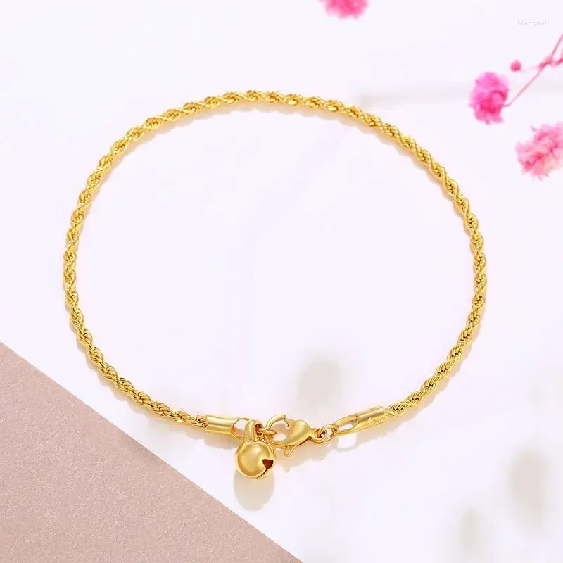 Link Bracelets XP Jewelry -- 18cm Small Rope Bell Bracelet For Women Men Pure Gold Color Fashion Lead And Nickel Free
