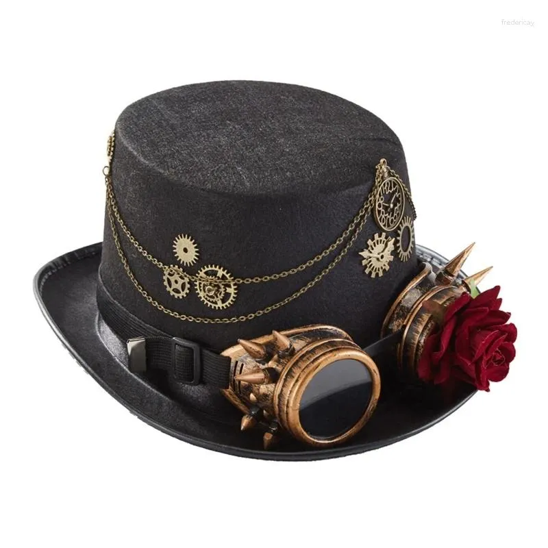 Berets steampunk top kapelusz z gogle gotycki gejowski melonik karnawał