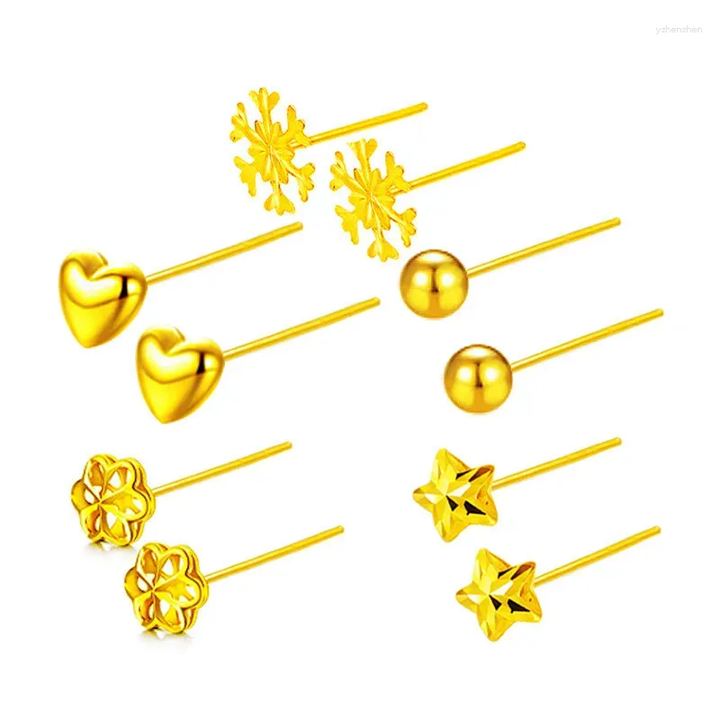 Stud Earrings Labb Real 18K Gold Jewelry Pure AU750 Simple Star Heart Design Women's Exquisite Gift E169