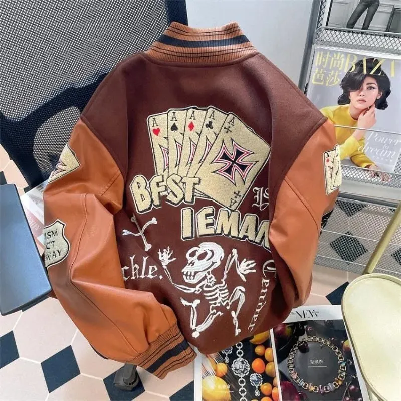 American Retro Letter Flocking Splicing Jacket Female Y2K High Street Fashion Hiphop Loose Tooling Baseball Uniform 240122