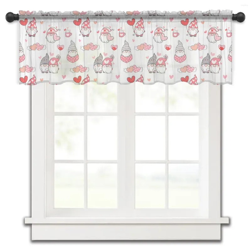 Rideau de saint-valentin, Texture Gnome d'amour, petite fenêtre, Tulle transparent, court, chambre à coucher, salon, décoration de maison, draperies en Voile