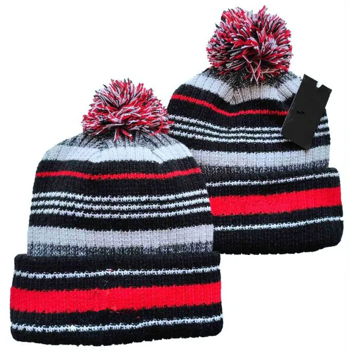 Röd sidelinje Beanies Winter Hats American Baseball 32 lag Beanie Sports Stick Caps Skallies Sticked Hat Drop Shipping