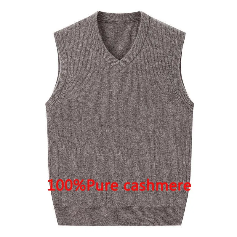 fashion high quality Pure Cashmere Men Winter Thickened Sweater Male Casual Knitted V-neck Vest Sleeveless plus size S-5XL240127