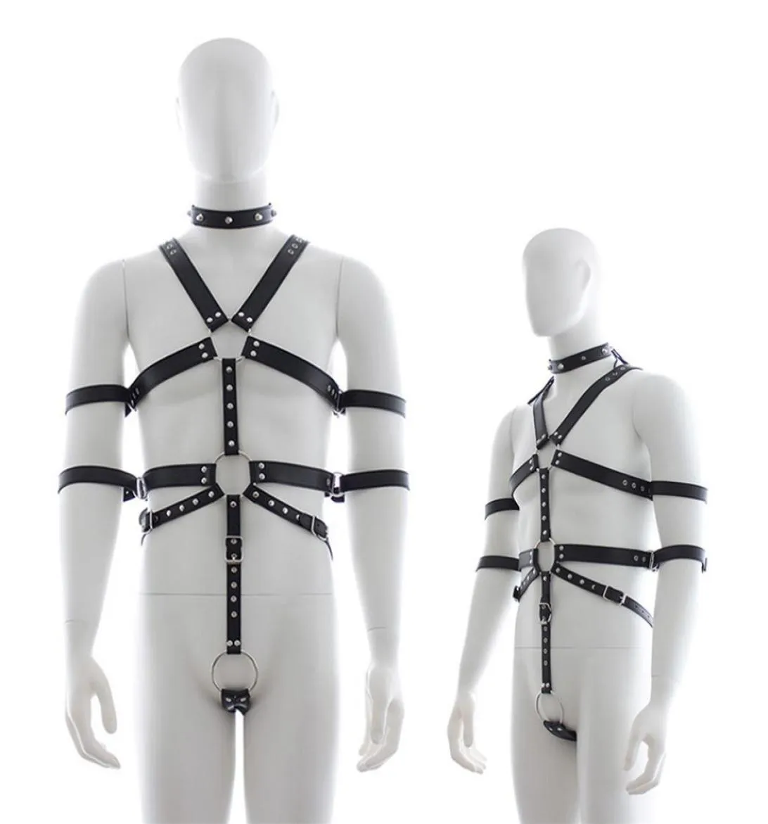 Heren lingerie riem pu lederen halskraag bodysuit harnas kleding voor mannen homo bondage bdsm terughoudendheid seksspeeltjes kostuum y04062353977