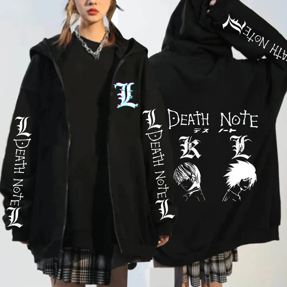 Anime Death Note Print Hoodies Japanese Anime Men's Zipper Jacket Harajuku Streetwear Zip Up Sweatshirts Oversized Y2K Coats 240118