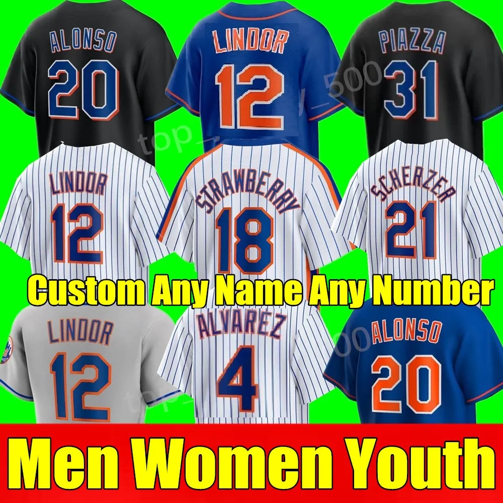 Новый S-4XL Custom Francisco Lindor Baseball Jersey Senga NY Brandon Nimmo Mets Pete Alonso Aarez McNeil Edwin Diaz Darryl Strawberry Omar Narvaez Мужчины Женская молодежь