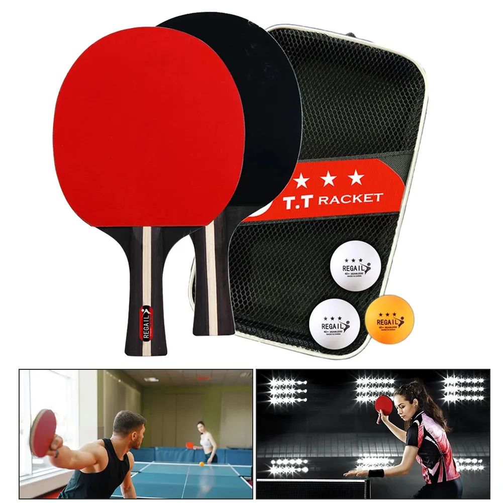 Tischtennisschläger, 2 Schläger, 3 Bälle, Tischtennisschläger-Set, professionelles Tischtennis-Set für 2 Spieler mit Tasche für Turnierspiele 240123