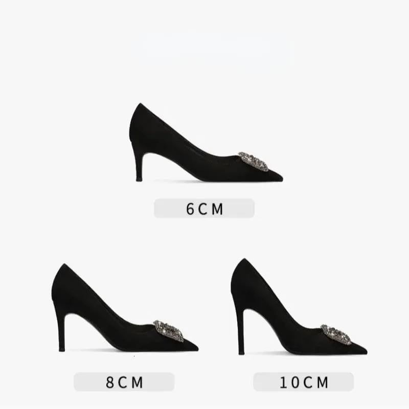 Women 6CM 8CM 10CM High Heels Women Shoes Black Satin Silk Dress Bling Crystal Rhinestone Buckle Pumps Lady Wedding Dress Pumps 240118