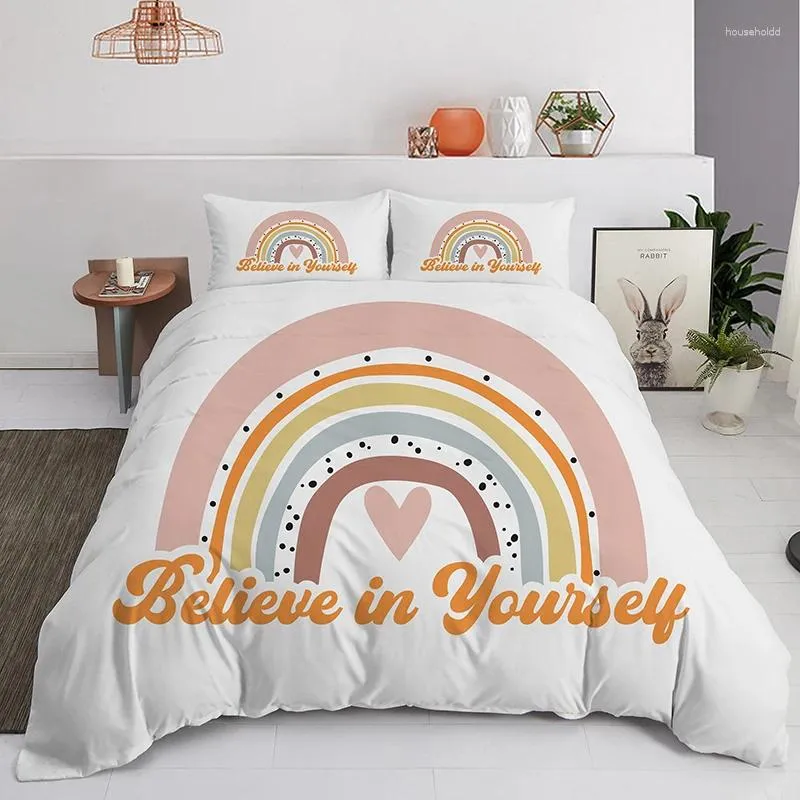 Sängkläder sätter trendiga färger Rainbow Set Baby Kid Bedroom Decor Däcke Cover med örngott Full King Queen Size Polyester Quilt