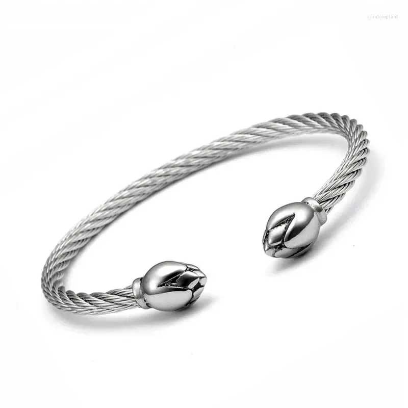 Bangle Classic Silver Color Trançado Open Cuff Homens Mulheres OL Pulseiras Trendy Lotus Style Chain Link Charm