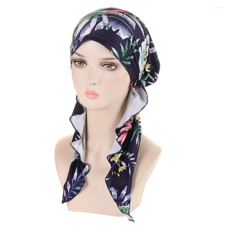 Roupas étnicas Floral Pré-amarrado Chapéu Mulheres Lenço Muçulmano Hijab Beanies Bonnet Leopard Imprimir Perda de Cabelo Envoltório Bandanas Chemo Cap Scarf