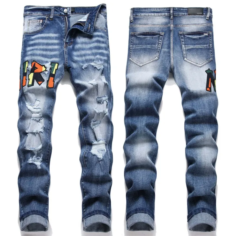 Jeans da uomo slim fit jean da donna giocattolo per ragazzo stack pant uomo hip hop moda cerniera lavabile lettera jeans retro lusso uomo design moto ciclismo pantaloni slim abbigliamento