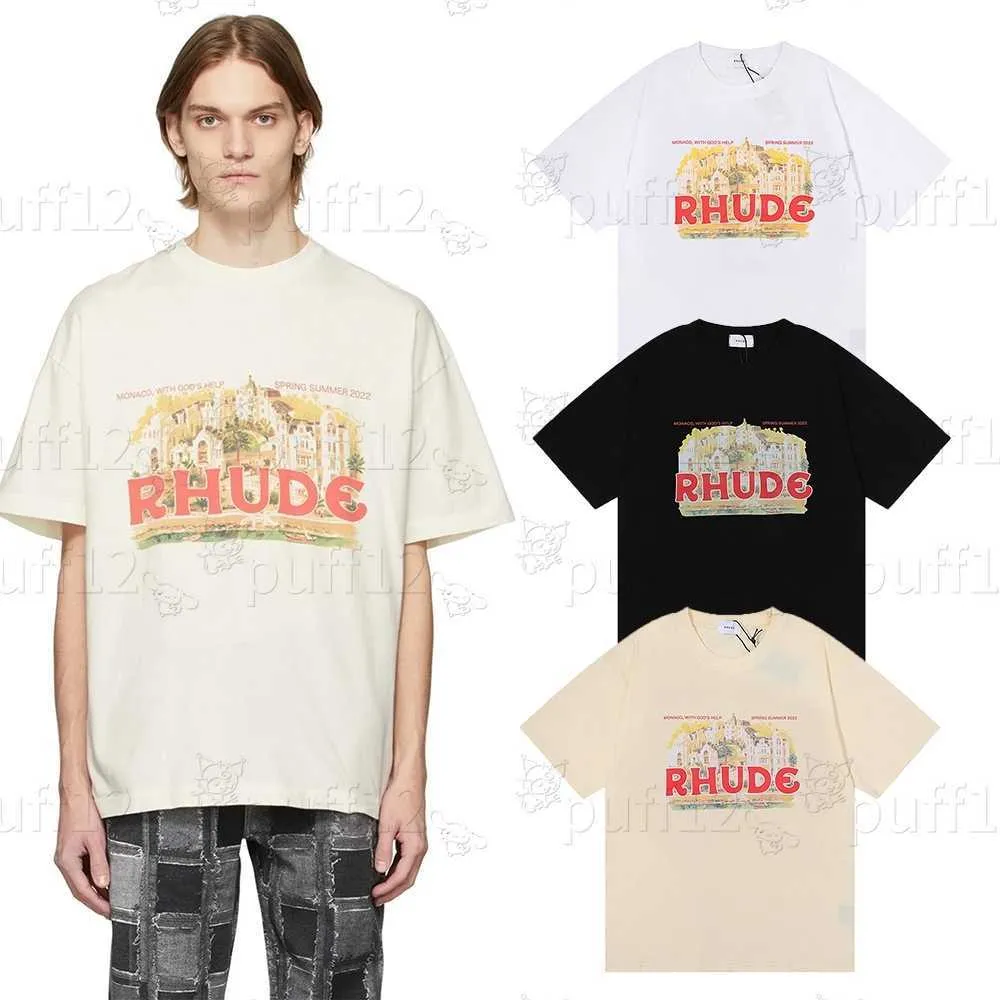 New Summer Collection Rhude T-shirt Oversize Heavy Fabric Couple Dress High Quality Fashion Casual Designer Mens and Womens Short Sleeve