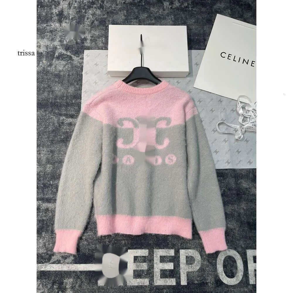 CE23 Autumn/Winter New Colored Triumphal Arch Jacquard Large Pink Grey Fashion Versatile Sweater Women's Knitwear